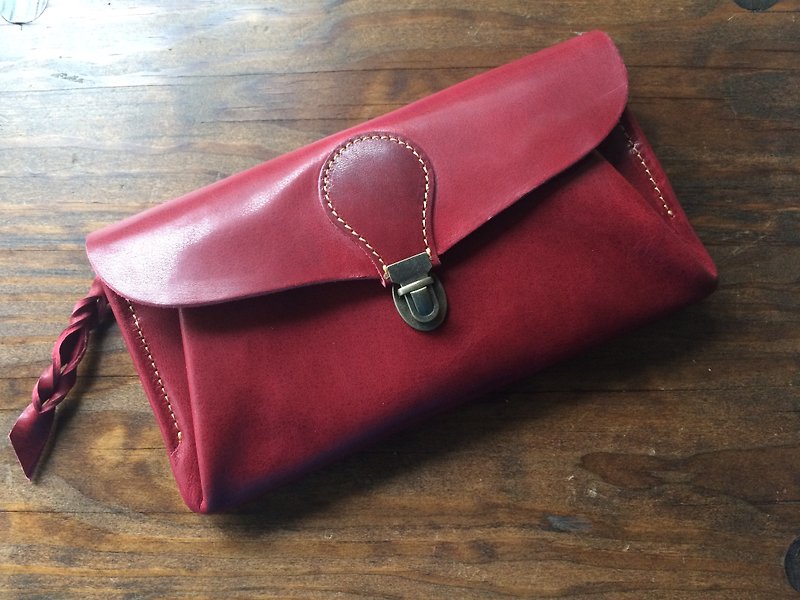 Genuine leather * Made in Japan Oil Nume leather wallet "series-envelope" Dark cherry (4 card pockets) - กระเป๋าสตางค์ - หนังแท้ สีแดง