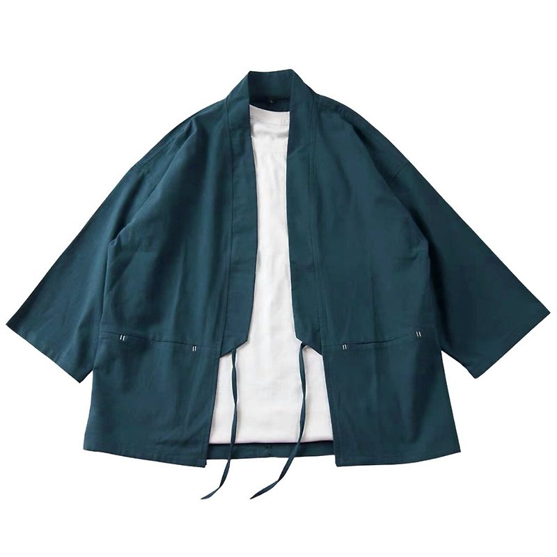 S-CrestTaiwan | Japanese-Style Handmade Kimono Jacket: Bamboo - เสื้อโค้ทผู้ชาย - ผ้าฝ้าย/ผ้าลินิน สีเขียว