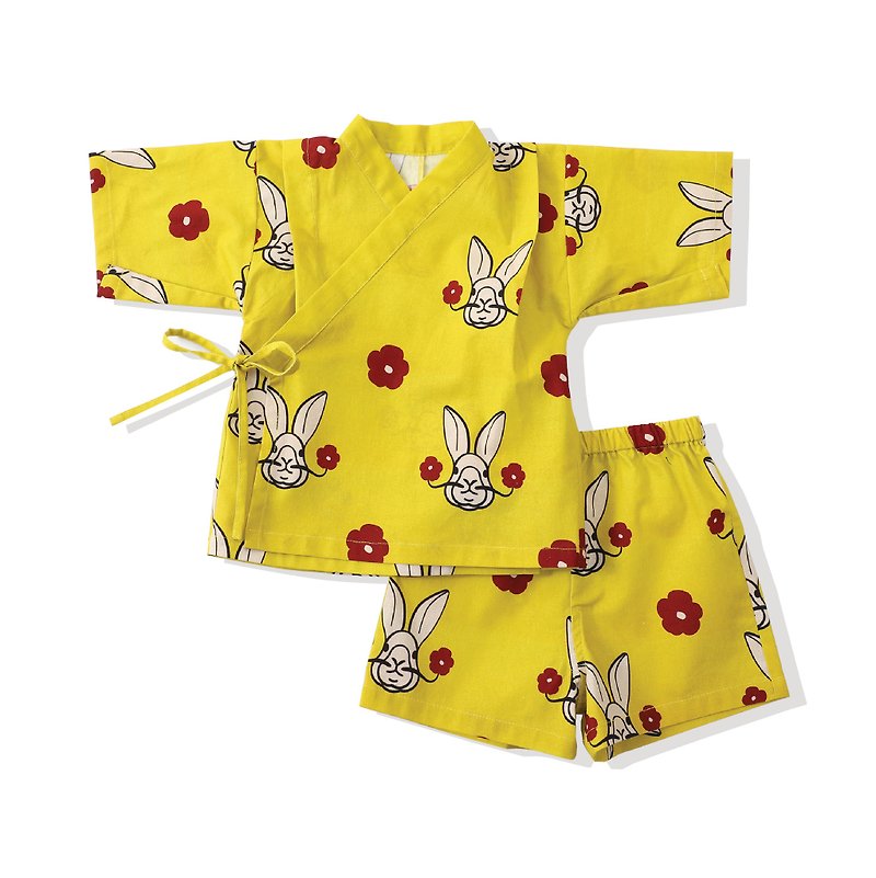 GOC cotton baby clothes and children's clothes Japanese baby kimono kimono - Mustard Yellow Bunny - เสื้อยืด - ผ้าฝ้าย/ผ้าลินิน สีเหลือง