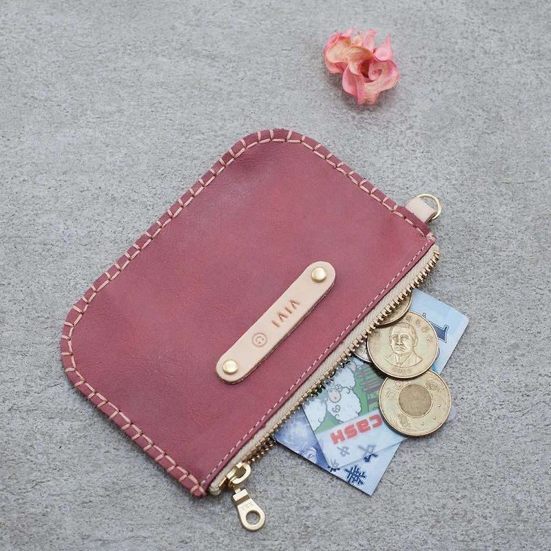 Leather zipper coin purse universal purse female business card storage first layer leather lover gift custom - Coin Purses - Genuine Leather Multicolor