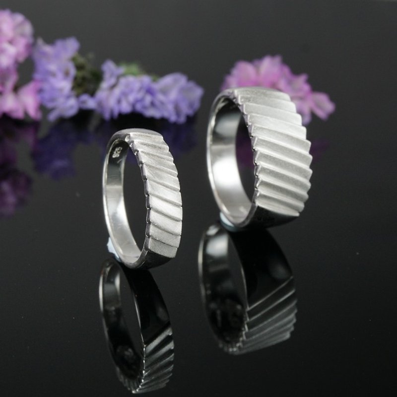 Accompanying-sand surface treatment sterling silver ring couple ring - Couples' Rings - Other Metals Silver