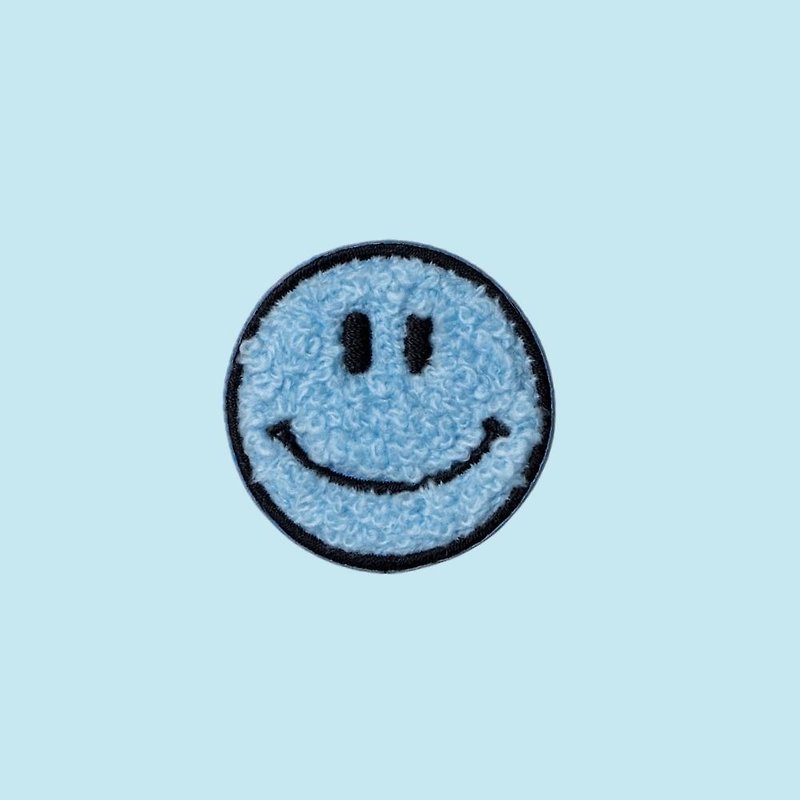 Zoila Textured Terry Smiley Face Embroidered Sticker-Blue - Other - Polyester Blue