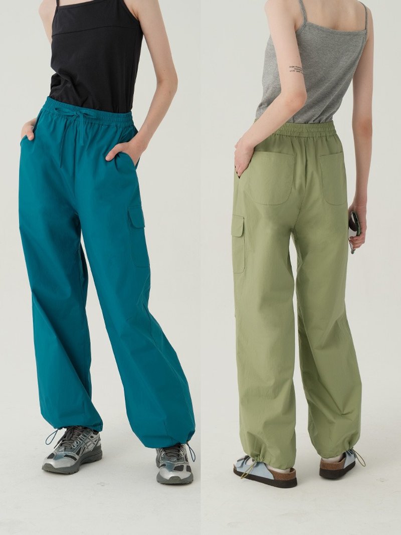 ECRU SOLI Plain White Mountain Outdoor Retro Loose Strap Parachute Pants - กางเกงขายาว - ผ้าฝ้าย/ผ้าลินิน หลากหลายสี