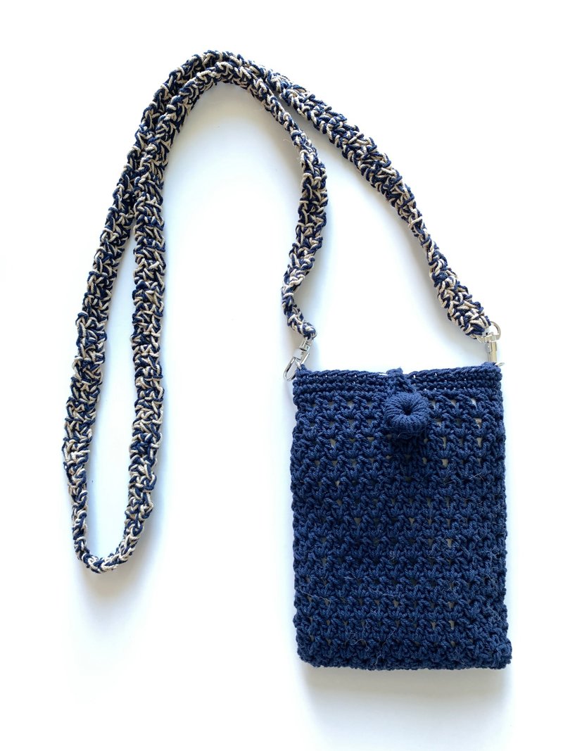 Crochet crossbody mobile pouch - Messenger Bags & Sling Bags - Cotton & Hemp Blue