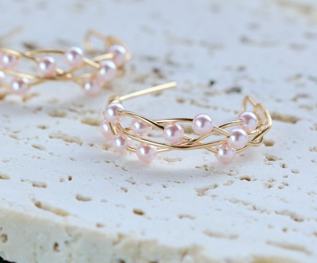 14kgf  cherry blossomsピアス/イヤリング 14kgf Cherry Blossom Color Swarovski Pearl Twist Pierced