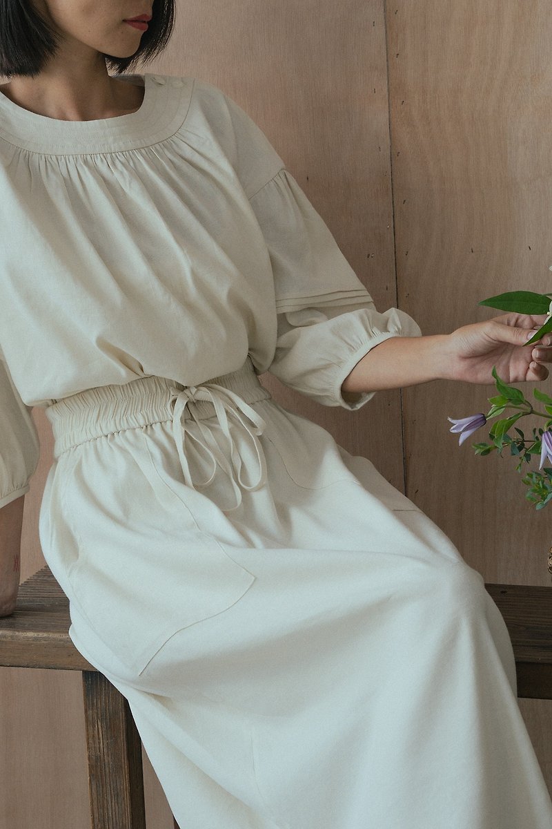 RHEY Linen Drawstring Maxi Skirt - Skirts - Cotton & Hemp White