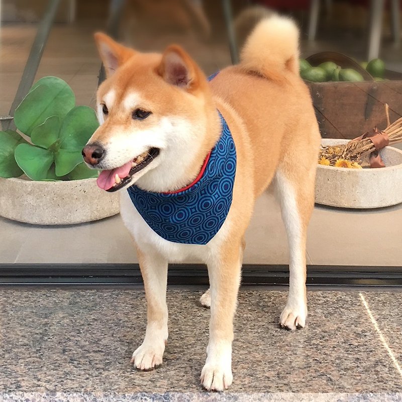 Exclusive dog name scarf - Customized (medium dog) - Blue circle - ปลอกคอ - ผ้าฝ้าย/ผ้าลินิน สีน้ำเงิน