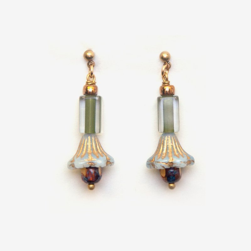 Green Bell Flower Earrings, Post Earrings, Clip On Earrings - Earrings & Clip-ons - Other Metals Green