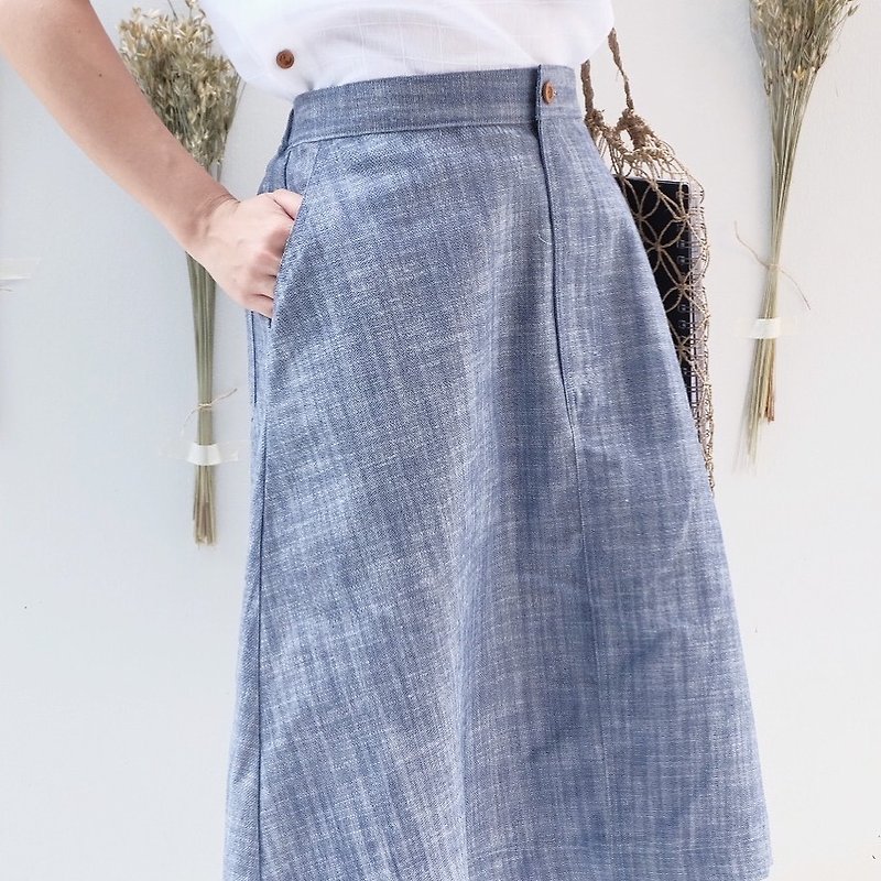 Yoko Skirt : Linen Blue - 裙子/長裙 - 紙 藍色