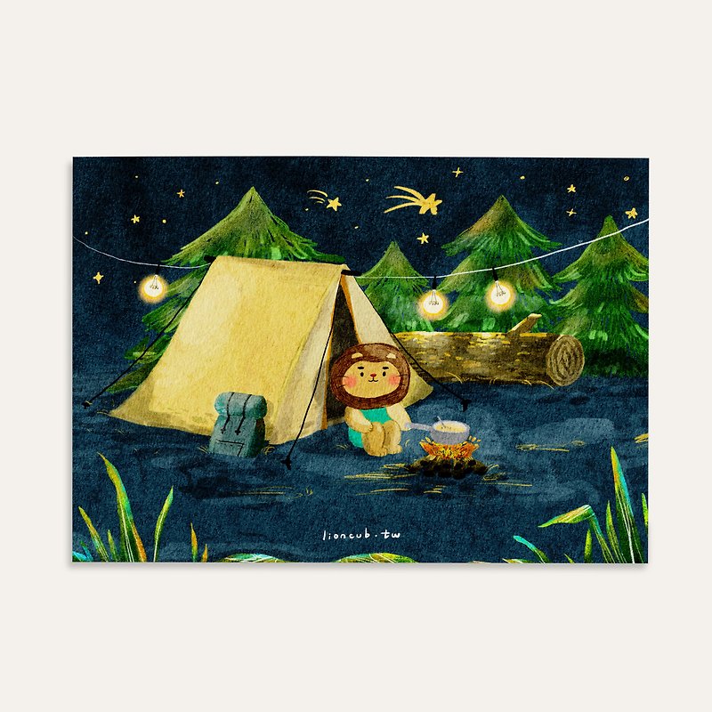 Camping Lion | Illustration Postcard Universal Card - Cards & Postcards - Paper 