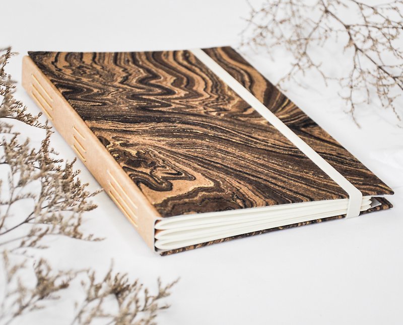 Handmade note book - สมุดบันทึก/สมุดปฏิทิน - ผ้าฝ้าย/ผ้าลินิน สีนำ้ตาล