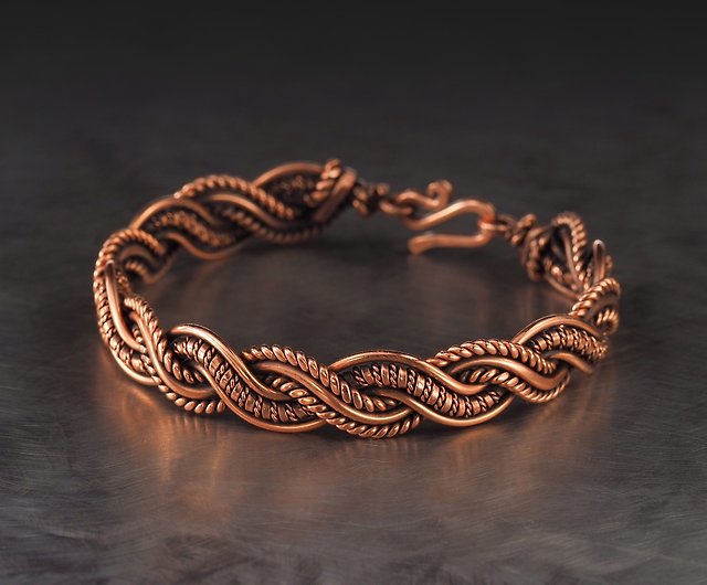 Wire wrapped copper bracelet for him or her Unique stranded woven wire  bracelet - Shop Wire Wrap Art Bracelets - Pinkoi