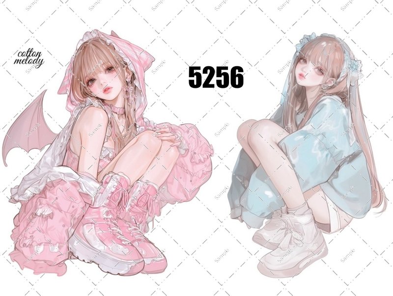 original sticker no.5256 人物ステッカー オリジナルステッカー オリジナル人物ステッカー 装飾ステッカー cotton melody - 貼紙 - 紙 