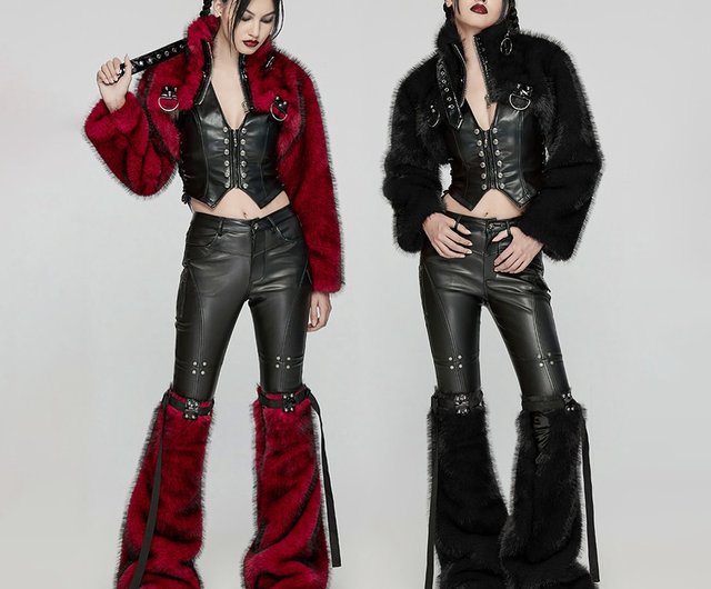 Punk Viking Hunter imitation fur suit - red/black/short
