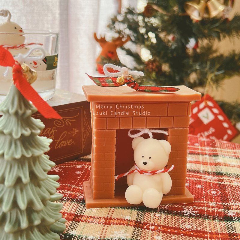 Winter fireplace bear shaped scented candle two-in-one candle American fireplace shaped candle - เทียน/เชิงเทียน - ขี้ผึ้ง 