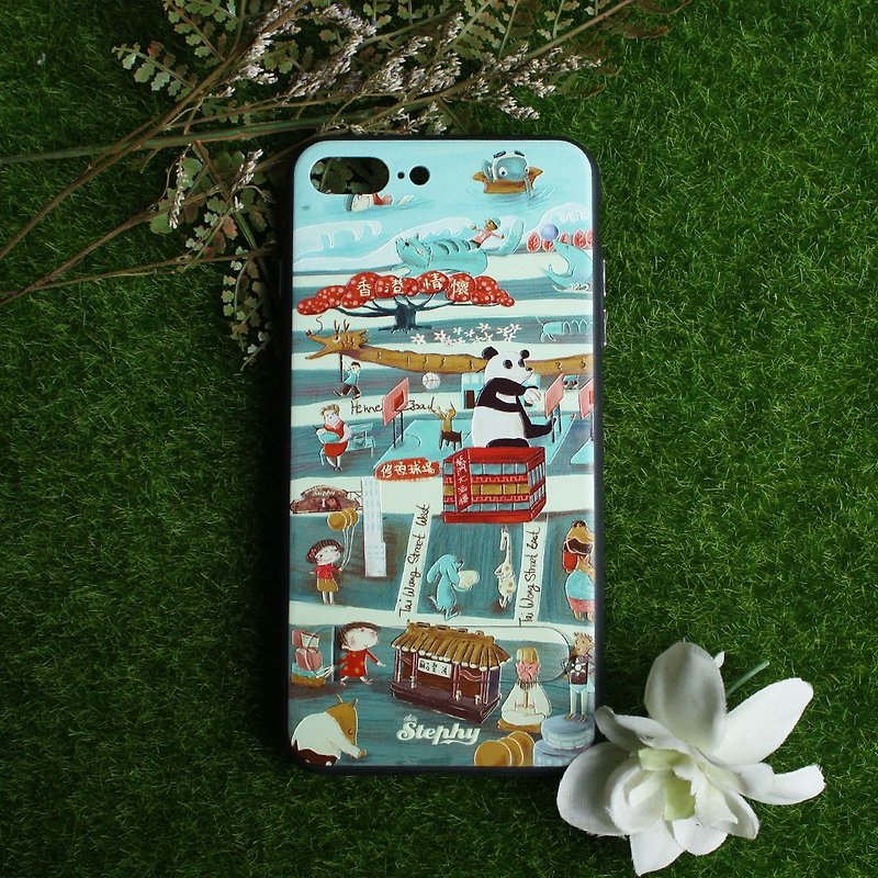 Nostalgic Hong Kong | Hand-painted Hong Kong Wanchai iPhone Invisible Stand Mobile Phone_With a mobile phone wallpaper - เคส/ซองมือถือ - พลาสติก 