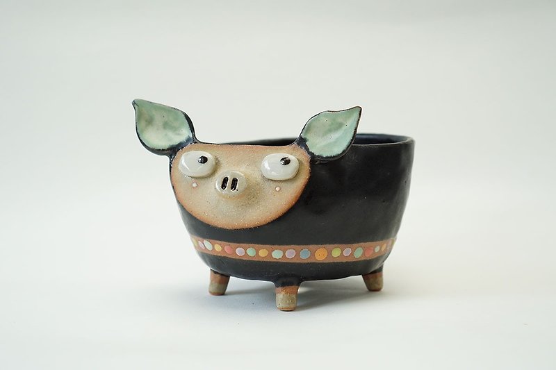 Pig pot , cactus , handmade ceramic , pottery - Plants - Pottery Black