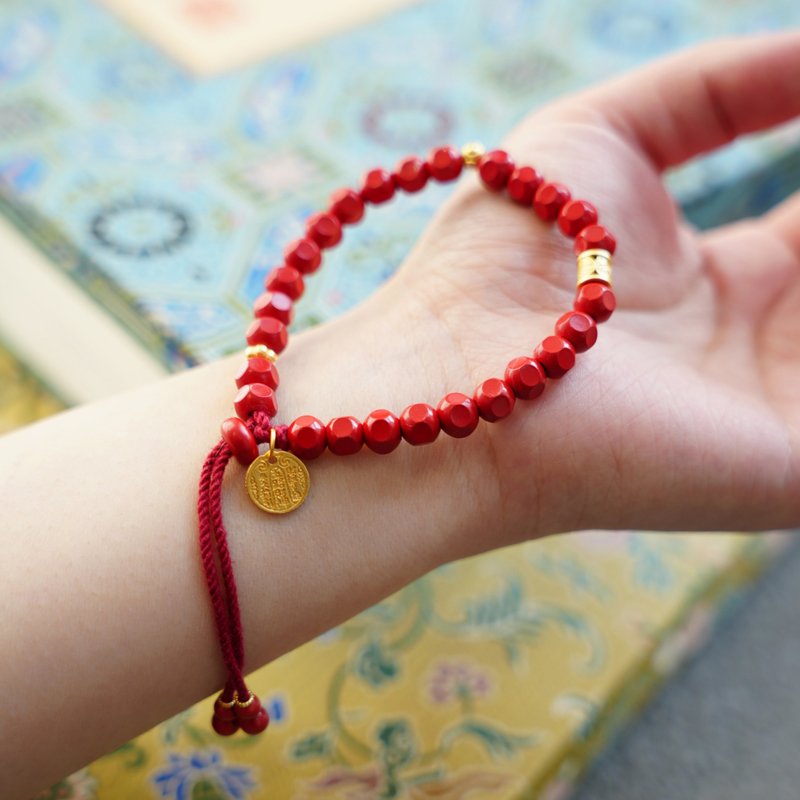 五財皆來硃砂手鏈 銀鍍金納福 輕奢風 自用贈禮皆上品 - 手鍊/手環 - 其他材質 紅色