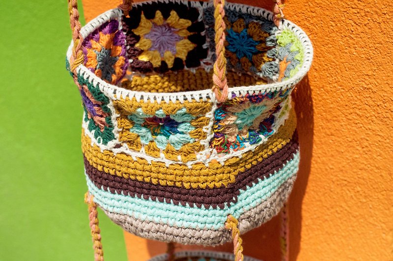 Hand crocheted basket / hand-woven basket / storage basket / hanging bag / flower woven basket - boho - Storage - Cotton & Hemp Multicolor