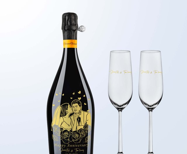 SUPER IDEA REGALO - SET CHAMPAGNE VEUVE CLICQUOT + CALICI IN CRISTALLO -  Set Bottiglia + Calici