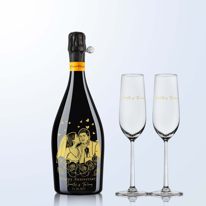 Veuve Clicquot  |香檳單支雙杯含人像雕刻 原裝禮盒 雕刻禮物 - 酒類/酒精飲品 - 玻璃 