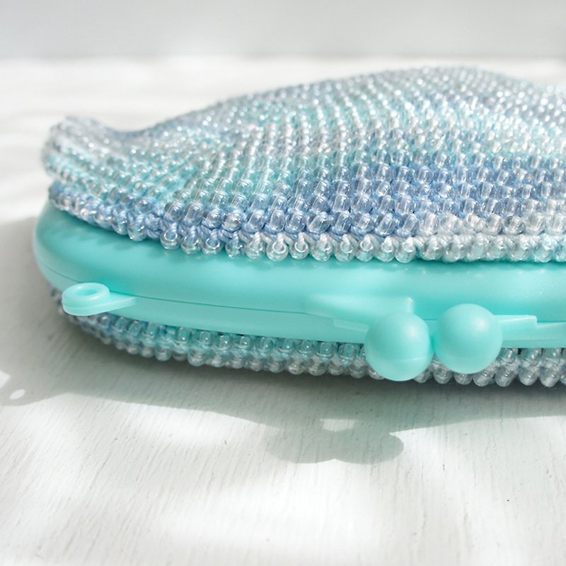 Ba-ba handmade Beads crochet petit-bag No.1254 - クラッチバッグ - その他の素材 ブルー