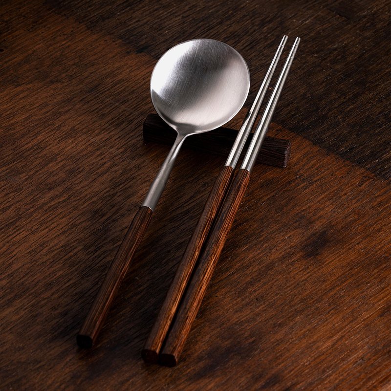 Wenge wood stainless steel tableware set (including chopsticks, spoons, chopstick holders) - Cutlery & Flatware - Wood 