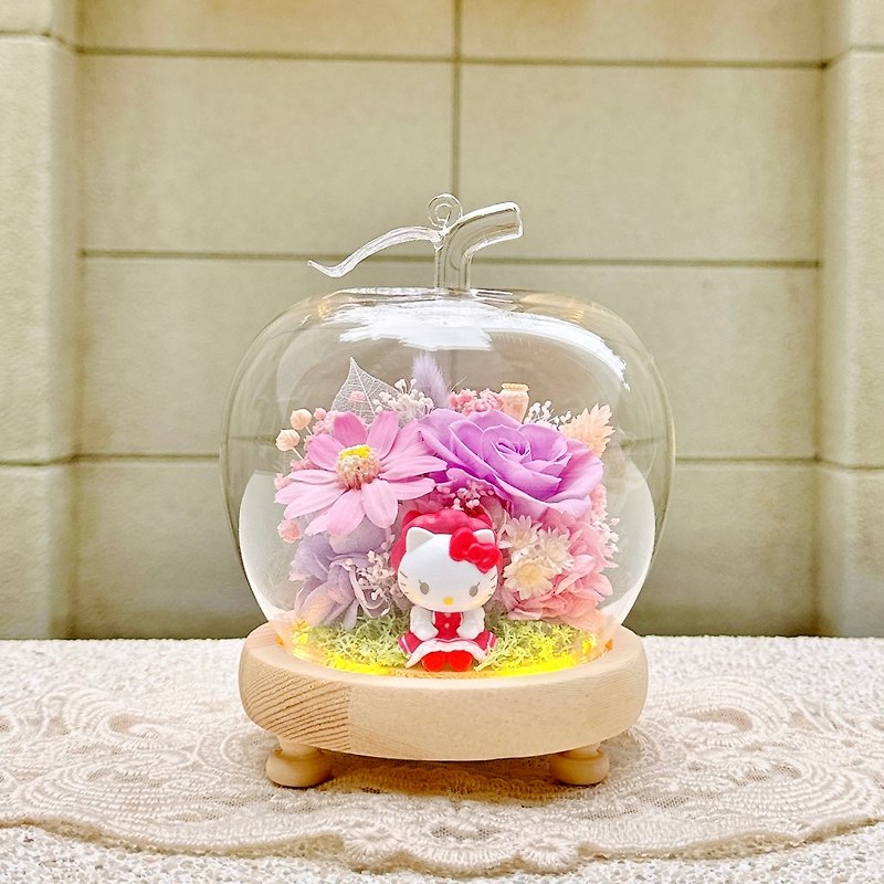 Hello Kitty /蘋果/永生花/乾燥花/夜燈/玻璃盅 - 乾燥花/永生花 - 植物．花 粉紅色