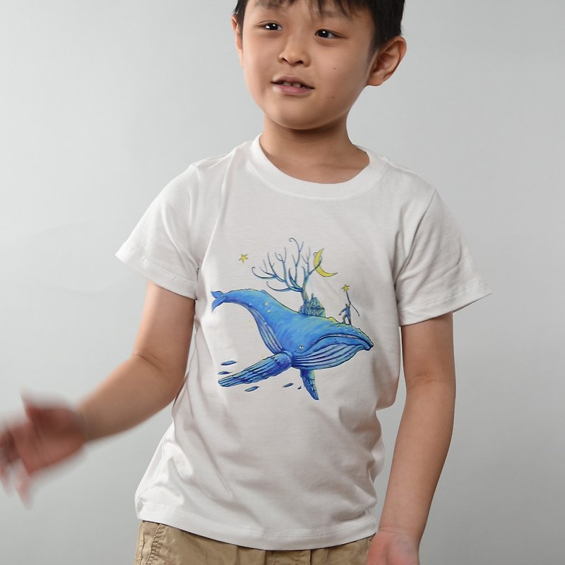 鯨系列-白-童-兒童版T恤 - T 恤 - 棉．麻 白色