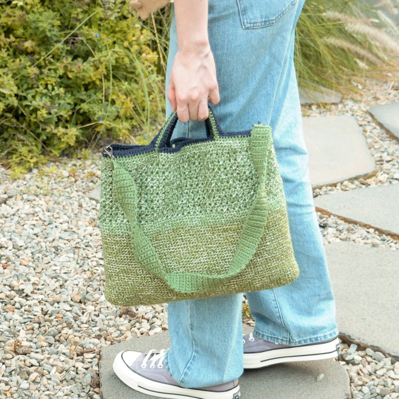 Mini Garden Woven Bag / Green Hemp Rope Weave / Handheld & Crossbody Convertible Bag / Tote Bag / Shoulder Bag - Messenger Bags & Sling Bags - Cotton & Hemp Green