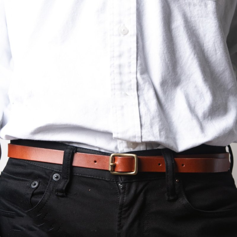 Tochigi Leather Belt Cowhide Slim Cowhide Tochigi Leather Belt Slim Business Casual Men's Women's Domestic Genuine Leather Leather Brand - เข็มขัด - หนังแท้ 