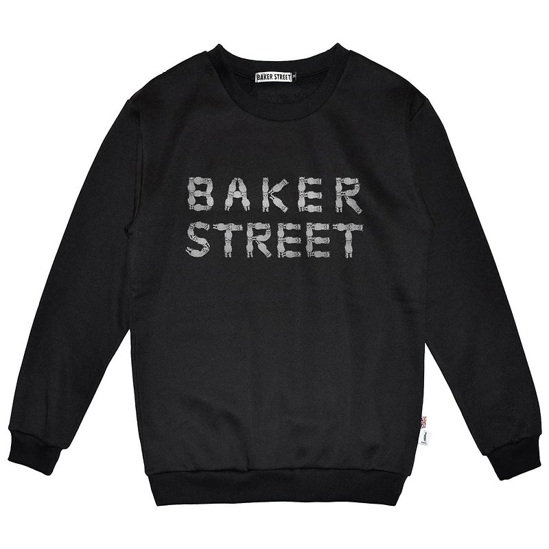 【英國Baker Street 貝克街】中性款 - 純棉厚衛衣 - 羊駝文字B款 - 帽T/大學T - 棉．麻 黑色