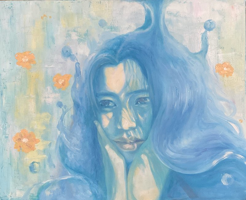 Blue mood (water girl) oil painting - ของวางตกแต่ง - สี 