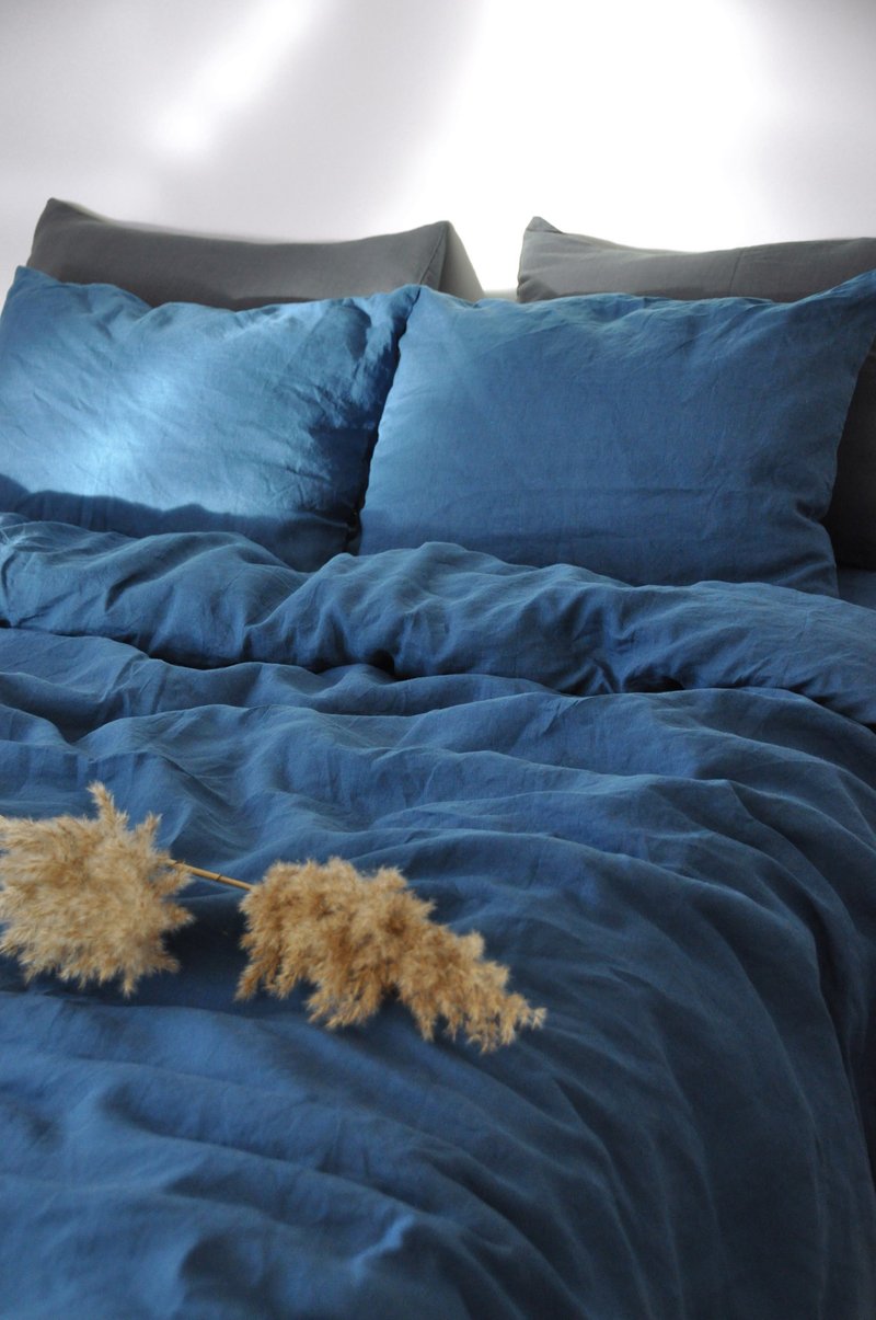 Ocean blue linen duvet cover / Softened linen / Comforter cover / Quilt cover - 寢具/床包 - 亞麻 藍色