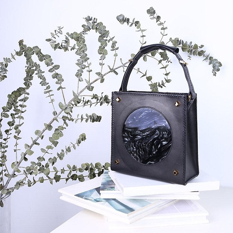 【Mell】Handmade marble schouder bag - Clutch Bags - Genuine Leather Black
