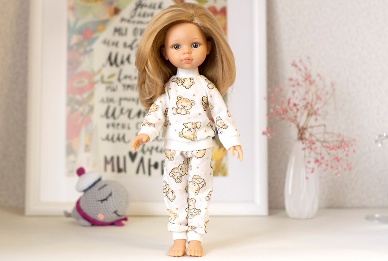 Pajamas for doll Paola Reina, Siblies, Corolle, Little Darling, teddy bear print - 寶寶/兒童玩具/玩偶 - 棉．麻 黃色