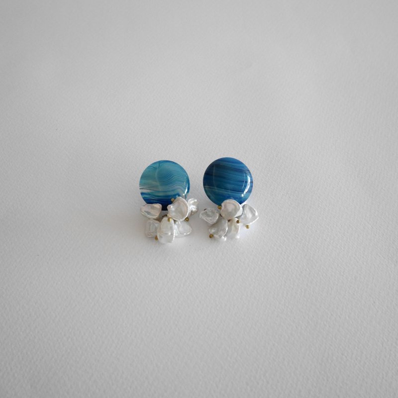 耳環 ピアス / イヤリング  | 深海瑪瑙 : 客訂 ma_hua_ - 耳環/耳夾/耳骨夾 - 半寶石 藍色