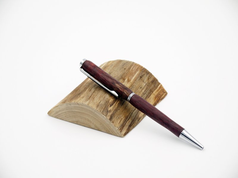Purple Heart wood wooden pen wooden pen Hand chrome pen attached pencil cases, leather - Ballpoint & Gel Pens - Wood Purple