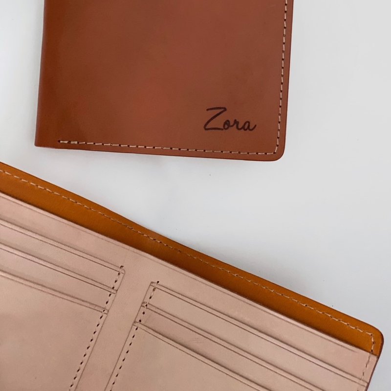 [Customization] Vegetable tanned leather wallet genuine leather material can be designed and engraved with images/texts for gifts - กระเป๋าสตางค์ - หนังแท้ สีนำ้ตาล