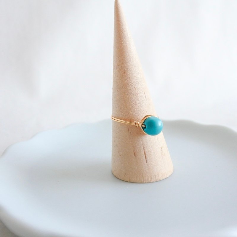 Turquoise – Tiny – Gold Ring – Natural Stone Ring - 戒指 - 其他金屬 藍色