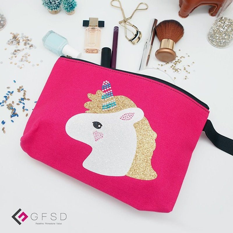 [GFSD] Rhinestone Boutique-Childlike Series-Playful Pink Peach [Unicorn] Portable Universal Cosmetic Bag - กระเป๋าถือ - กระดาษ สีแดง