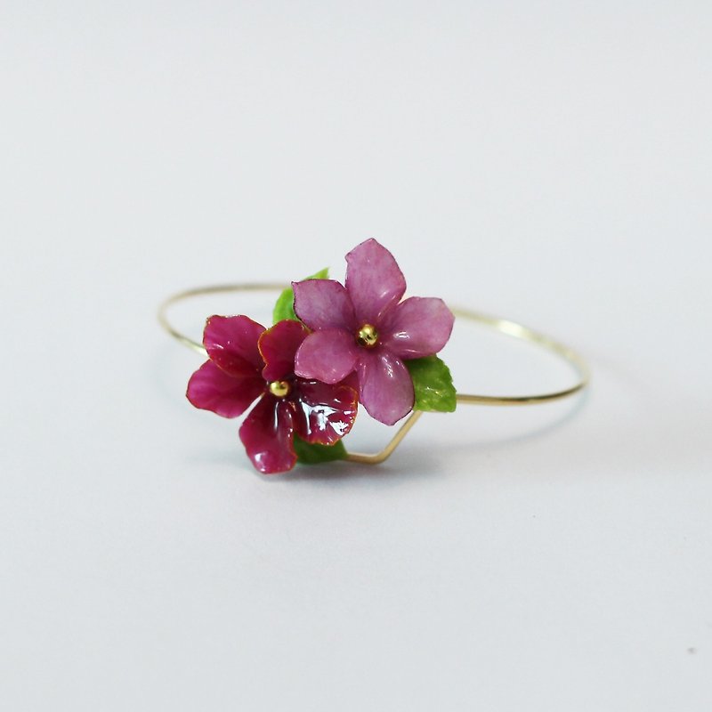 Pamycarie summer resin clay purple flower gilded Bronze bracelet - Bracelets - Paper Purple