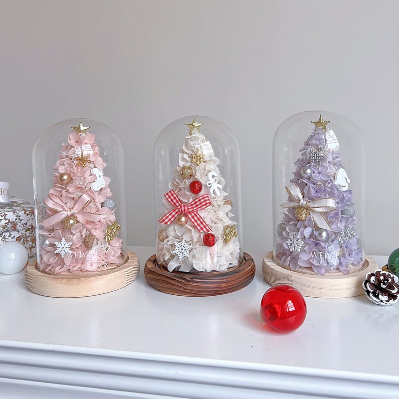 Christmas Gift Box Customized Gift Everlasting Hydrangea Christmas Tree LED Bell Jar - Dried Flowers & Bouquets - Plants & Flowers Red