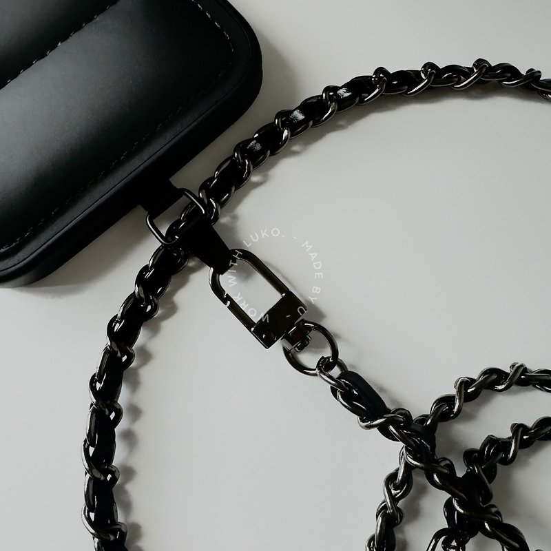 手機背帶 | 正黑色金屬皮革可調整金屬球手機背鏈  不含墊片 - 手機配件 - 其他金屬 