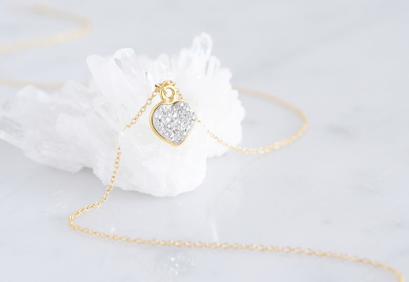 【14KGF】Necklace,Gemstone Silver Heart Druzy - 項鍊 - 寶石 銀色