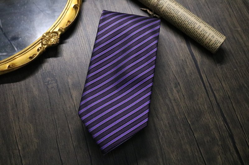 High end business series / Purple Stripe 100% Silk Tie - Ties & Tie Clips - Silk Purple