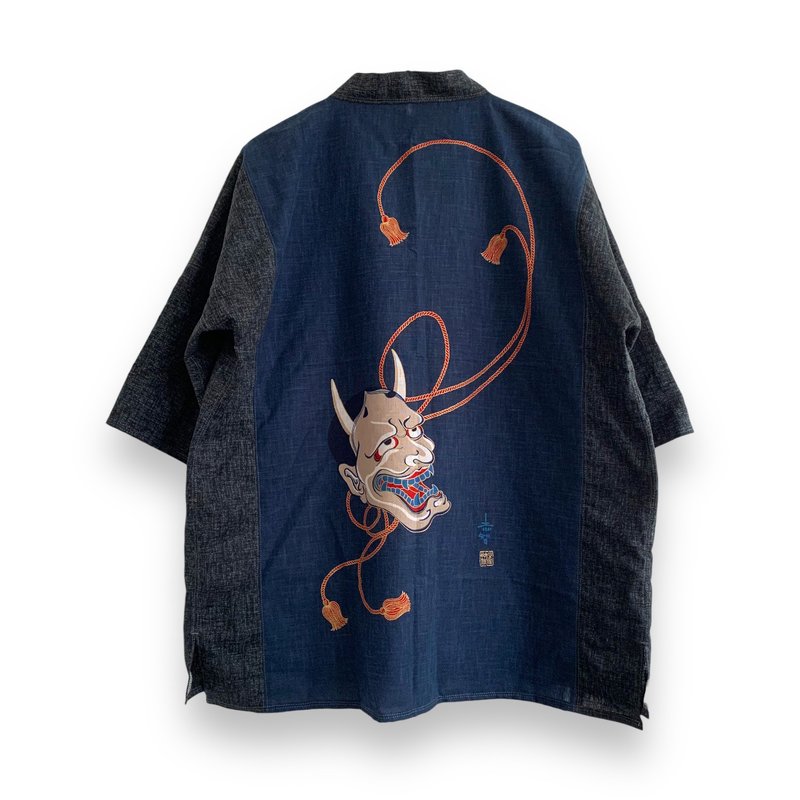 Kimono Style Outer With Three Quarter Sleeves - 男夾克/外套 - 棉．麻 黑色