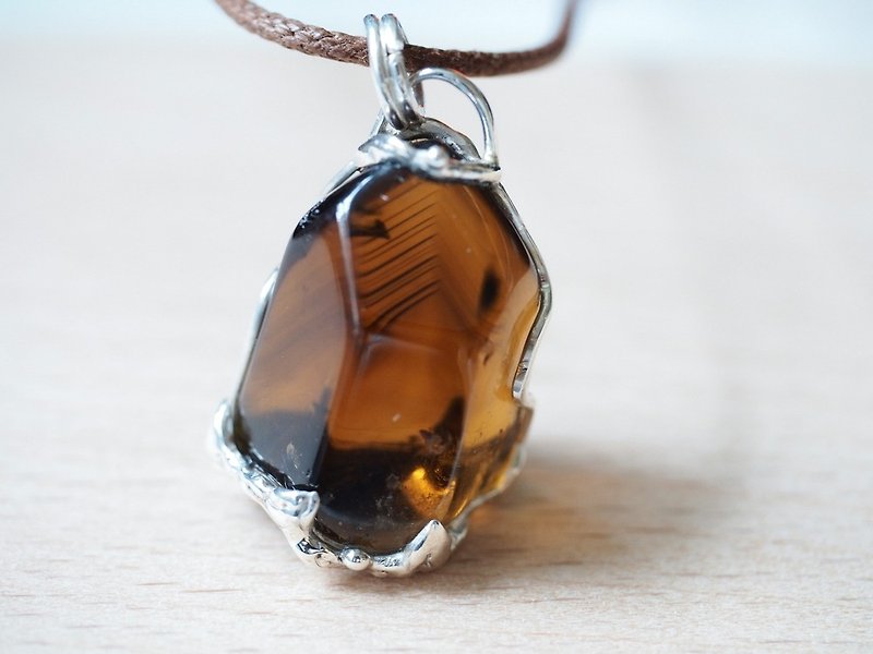 Large natural citrine crystal ore three-dimensional sterling silver pendant Silver pendant - Necklaces - Semi-Precious Stones Orange
