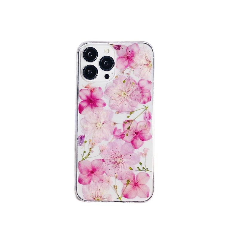 ピンクアジサイ桜手作りエンボス加工携帯電話ケース iPhone Samsung Sony 全シリーズに最適 - スマホケース - 寄せ植え・花 