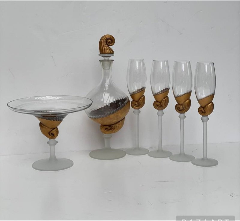 水晶餐具套裝 6件套|手工吹製水晶玻璃杯、醒酒器和花瓶 - 酒杯/酒器 - 水晶 透明